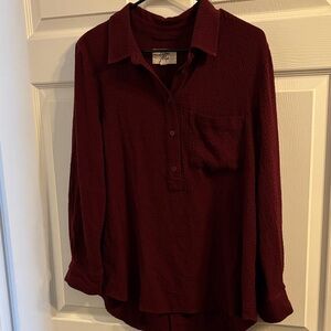 Women's Burgundy Button Down Shirt